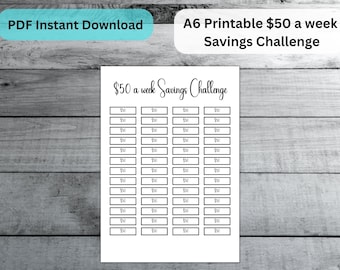 50 a week Savings Challenge - A6 money challenge, 52 week goal, finance tracker, savings goals