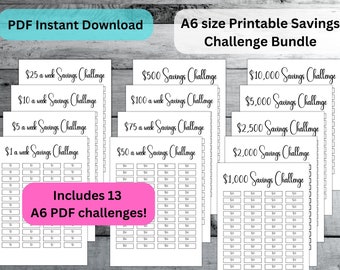 Printable A6 Savings Challenge Bundle - 52 week tracker, 10k, 5k, 2k weekly tracker