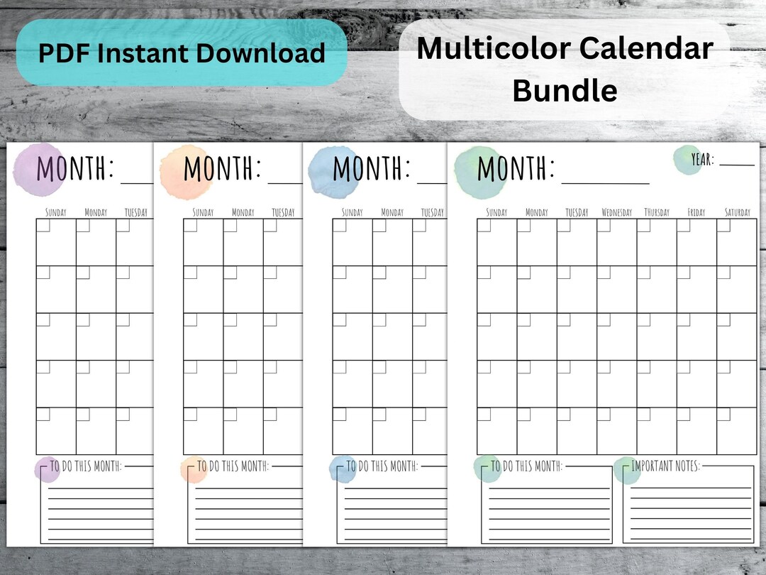 Colorful Calendar Bundle Monthly, Weekly, Daily Planner Set - Etsy