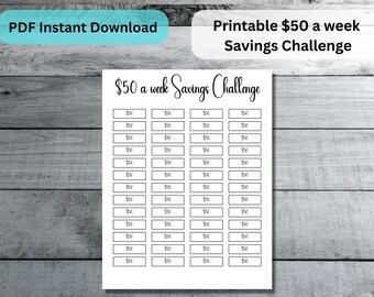 50 a week Savings Challenge - 52 week goal, finance tracker, savings goals