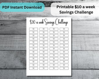 Week Savings Challenge Tracker - set aside 10 dollars a week for 52 weeks, finance tracker, savings goals