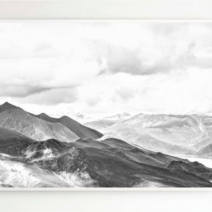 Black and White Tibet Snowy Mountains Digital Print Instant Download Tibet Landscape Photography Printable Art Home Decor Clouds Art Print