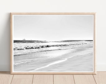 Black and White Beach Print Beach Photography Digital Download Black White Ocean Print Waves Seascape Printable Art Coastal Wall Art Poster