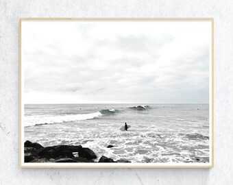 Surffotografie digitale print zwart-witte oceaangolven afdrukbare kunst Instant Download kustlandschap Wall Art Surf digitale download