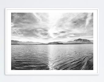 Black and White Lake Tahoe Photography Digital Print Clouds Over the Lake Art Digital Download Printable Art Lake Tahoe Landscape Wall Art