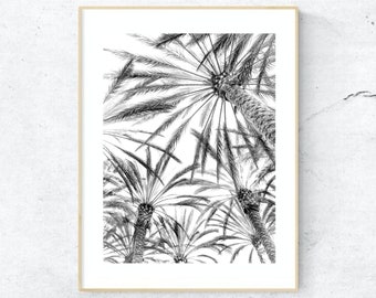 Black and White Palm Trees Print Digital Download Black White Palm Photography Printable Art Instant Download Tropical Trees Wall Art Poster
