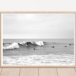 Fotografía de surf en blanco y negro Descarga digital Impresión de surf en blanco y negro Descarga instantánea Olas del océano Arte imprimible Paisaje marino Decoración de pared