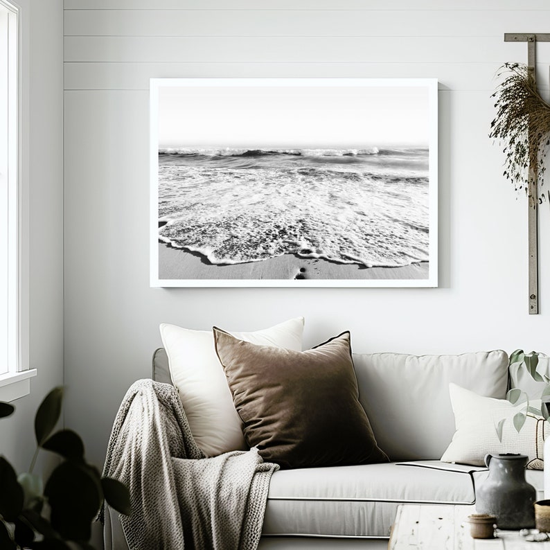 Black and White Beach Print Black White Ocean Waves Photography Digital Download Seascape Printable Art Instant Download Coastal Wall Art image 3