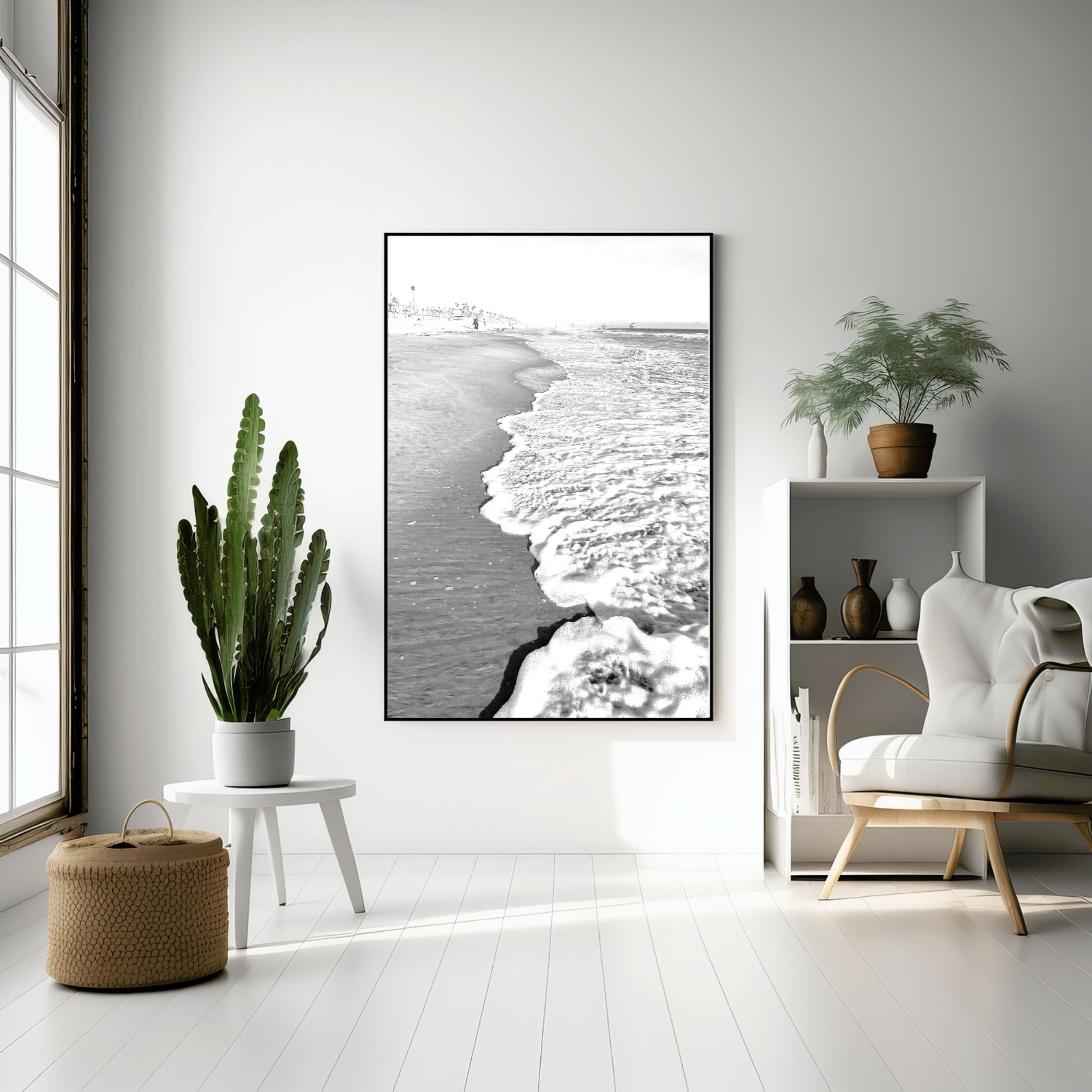 Black and White Beach Print Black White Coastal Printable Art Digital ...