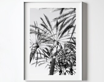 Black and White Palm Trees Print Digital Download Black White Palm Photography Printable Art Instant Download Tropical Trees Wall Art Poster