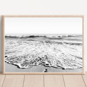 Black and White Beach Print Black White Ocean Waves Photography Digital Download Seascape Printable Art Instant Download Coastal Wall Art image 2