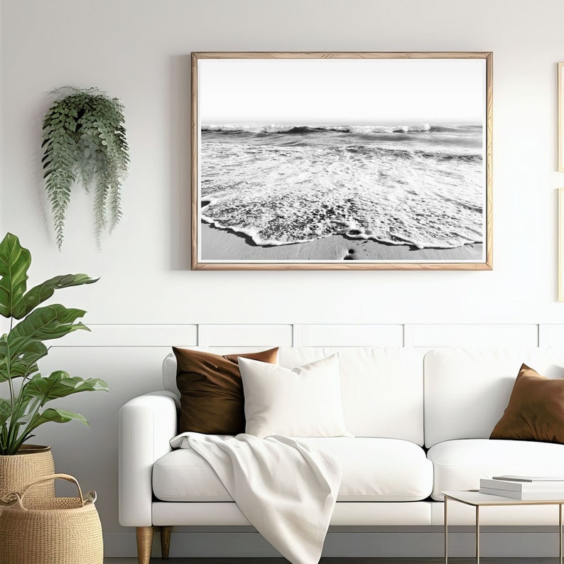 Black and White Beach Print Black White Ocean Waves Photography Digital Download Seascape Printable Art Instant Download Coastal Wall Art image 6