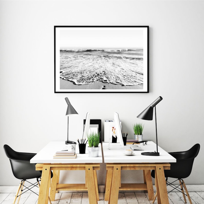 Black and White Beach Print Black White Ocean Waves Photography Digital Download Seascape Printable Art Instant Download Coastal Wall Art image 4