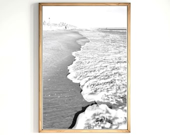 Schwarz und weiß Strand Druck schwarz weiß Küste druckbare Kunst Digitaler Download Meereslandschaft Fotografie digitale Kunst Ozean Wellen Wand Kunst Poster