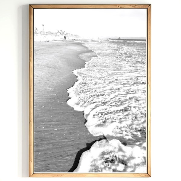 Black and White Beach Print Black White Coastal Printable Art Digital Download Seascape Photography digital Art Ocean Waves Wall Art Poster