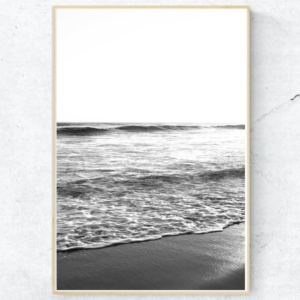 Noir et blanc océan vagues photographie numérique impression noir blanc plage téléchargement numérique Wall Art côtier Art imprimable paysage tropical