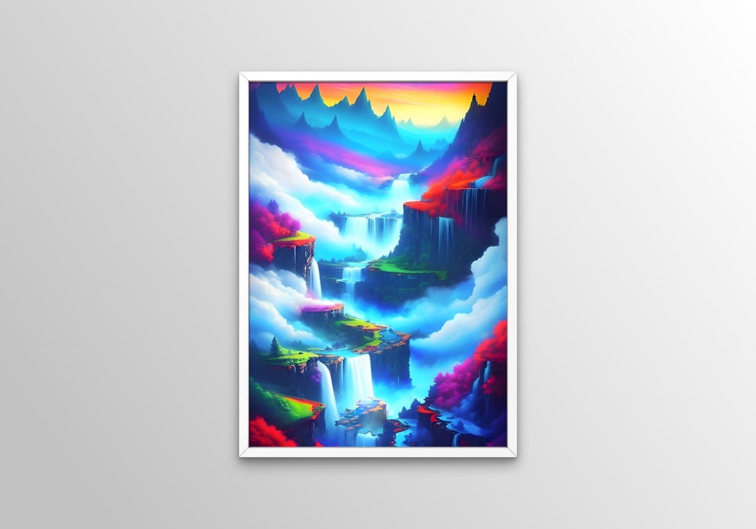 Printable Waterfall Wall Art, Colorful Downloadable Waterfall Wall