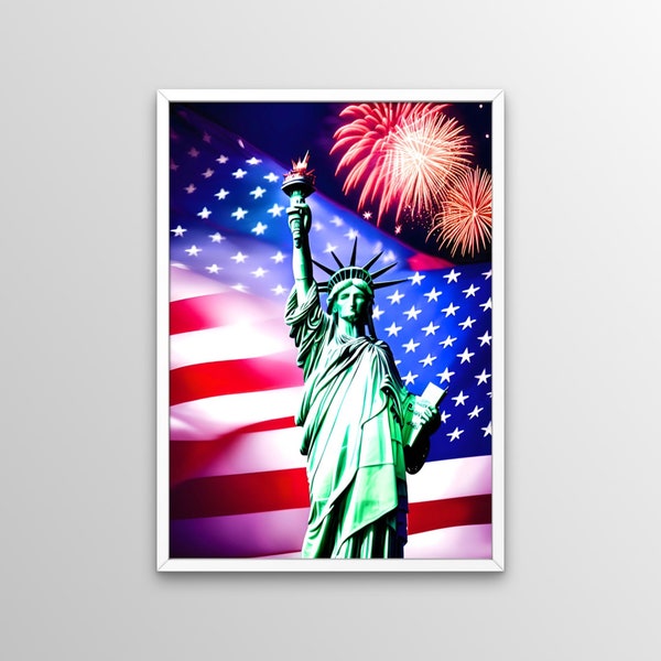 The Green Goddess: Statue Of Liberty, Stars And Stripes Printable Wall Art, Digital Symbol Of Freedom  Independence Day Wall Decor