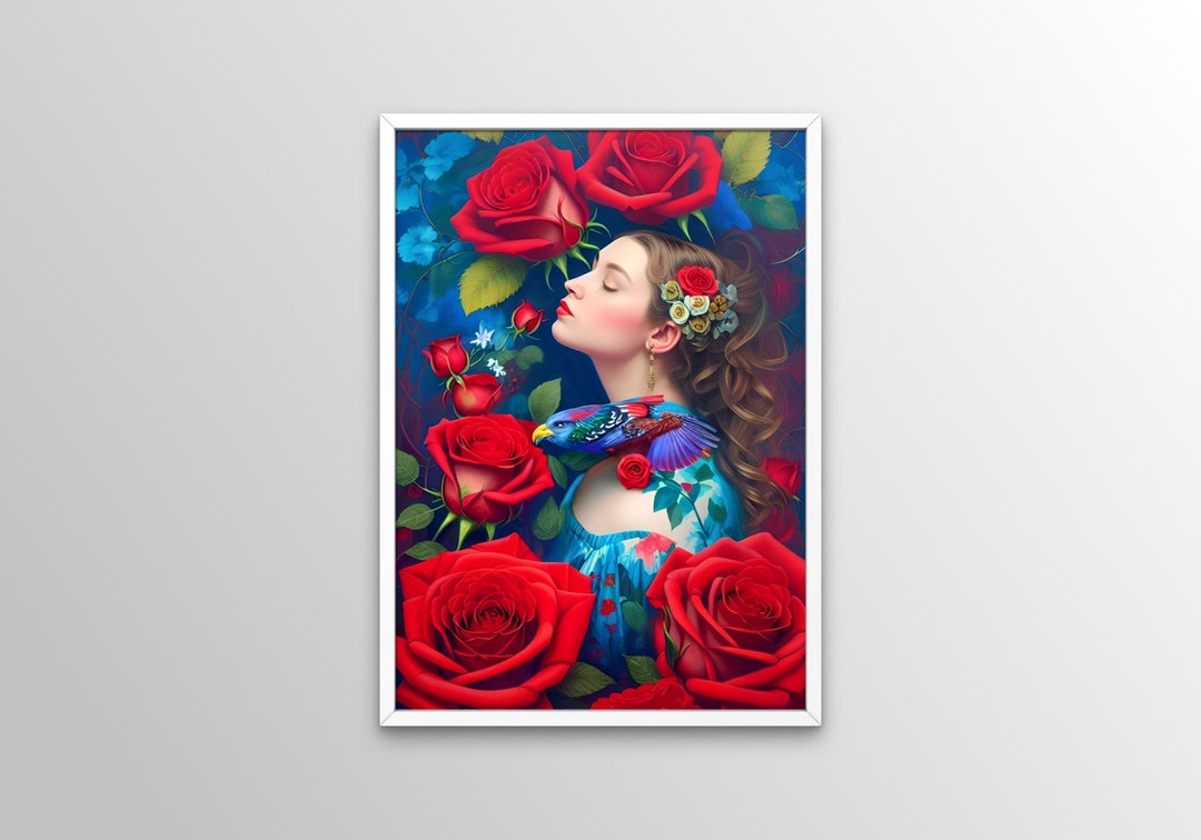 Printable Flowers Wall Art, Woman With Flowers Head Wall Decor, Floral