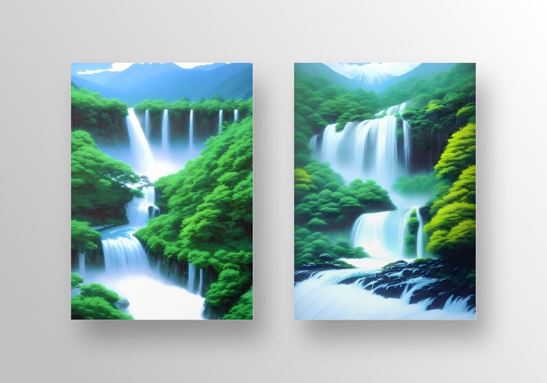 Printable Waterfall Wall Art, Scenic Lush Green Digital Waterfall Wall ...