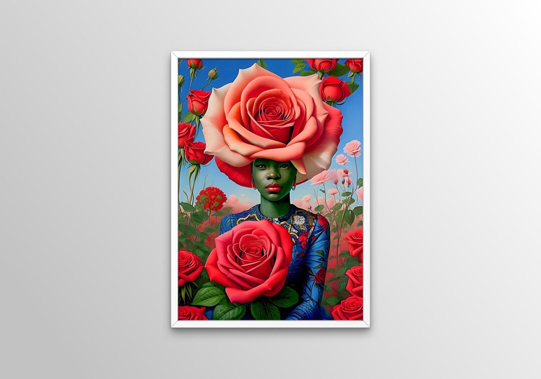 Printable Flowers Wall Art, Woman With Flowers Head Wall Decor, Floral