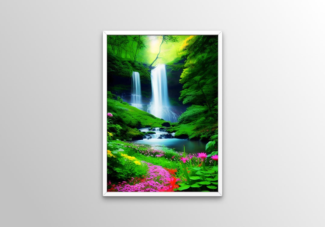 Printable Waterfall Wall Art, Colorful Downloadable Waterfall Wall