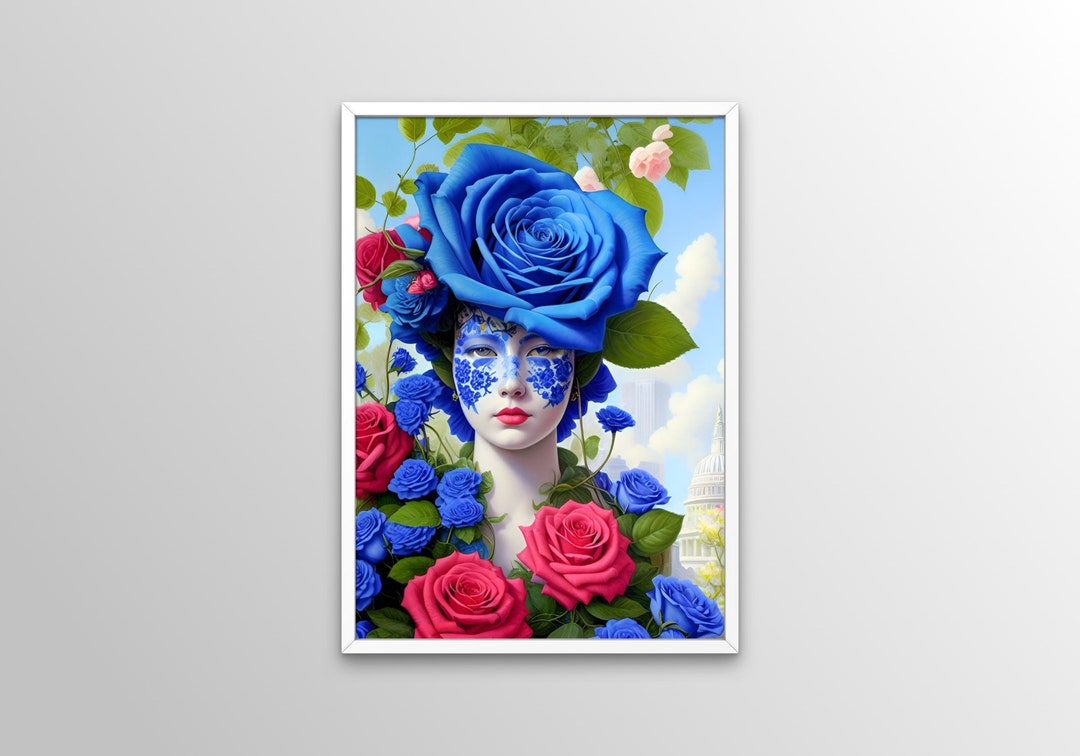 Printable Flowers Wall Art, Woman With Flowers Head Wall Decor, Floral