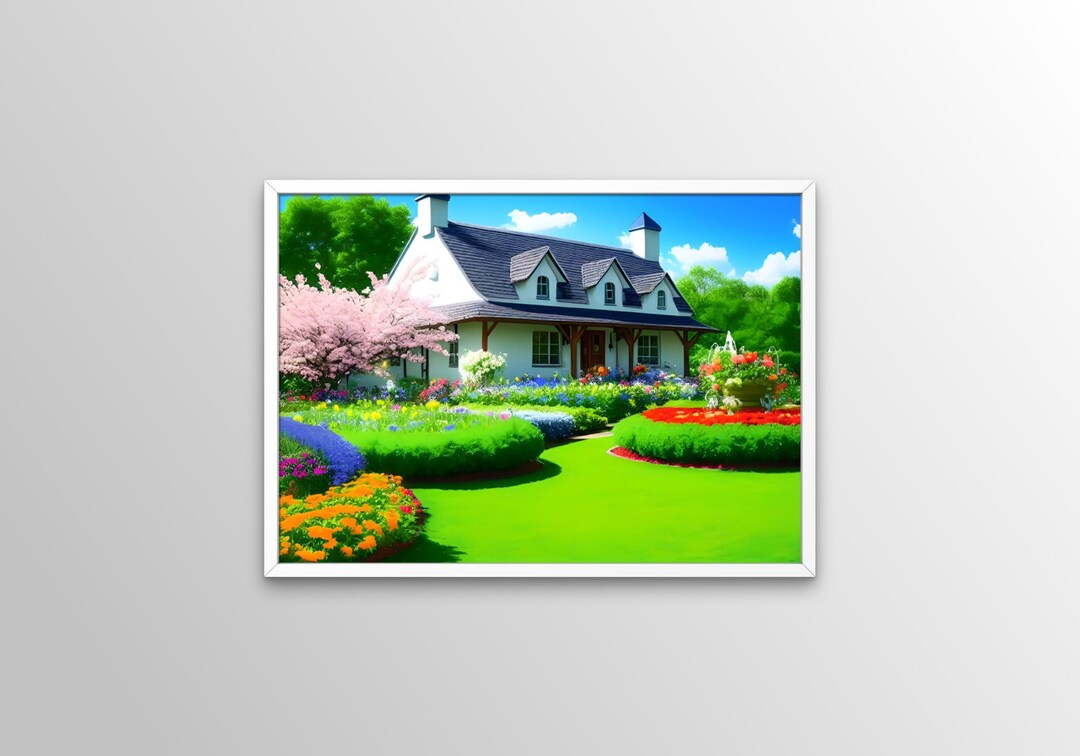 Country Cottage Flowers Garden Wall Art, Printable Digital Nature