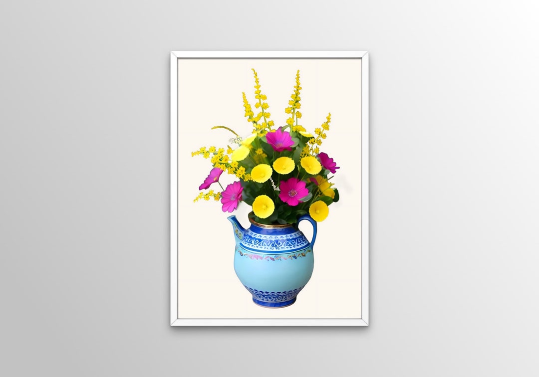 Printable Blue Vase Flowers Wall Art, Beautiful Flowers in Vase Downloadable Wall Decor, Digital