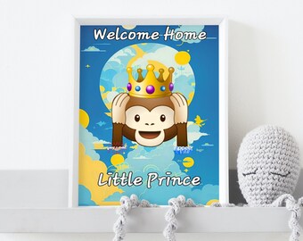 Printable Welcome Home Baby Nursery Wall Art, Blue Art print Made With AI Generated Art, Kids Nursery Room Decor Digital Print Only.