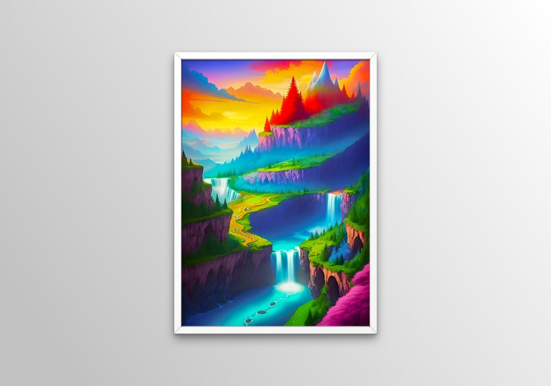 Printable Waterfall Wall Art, Colorful Downloadable Waterfall Wall