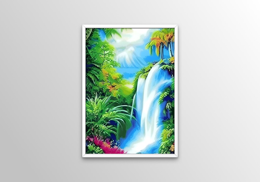 Printable Waterfall Wall Art, Colorful Downloadable Waterfall Wall