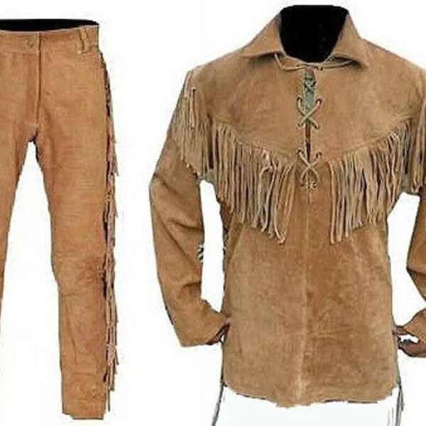 Mens Leather Buckskin Suit Including Shirt and Trouser Mountain Man Reenactment Suede Native American Red Indians Deerskin