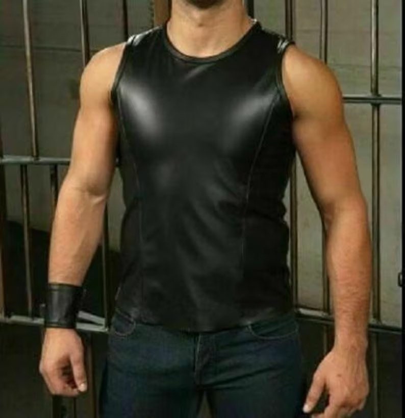 Men Leather Sale CUTAWAY Gay Red Piped Berlin Bar Vest Open Front Fetish  Pride