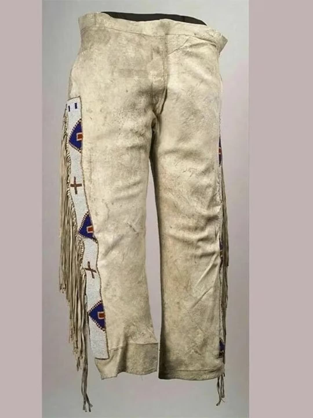 Mens Leather Buckskin Bead Suede Pant Trouser Jeans Beige Rugged Skin