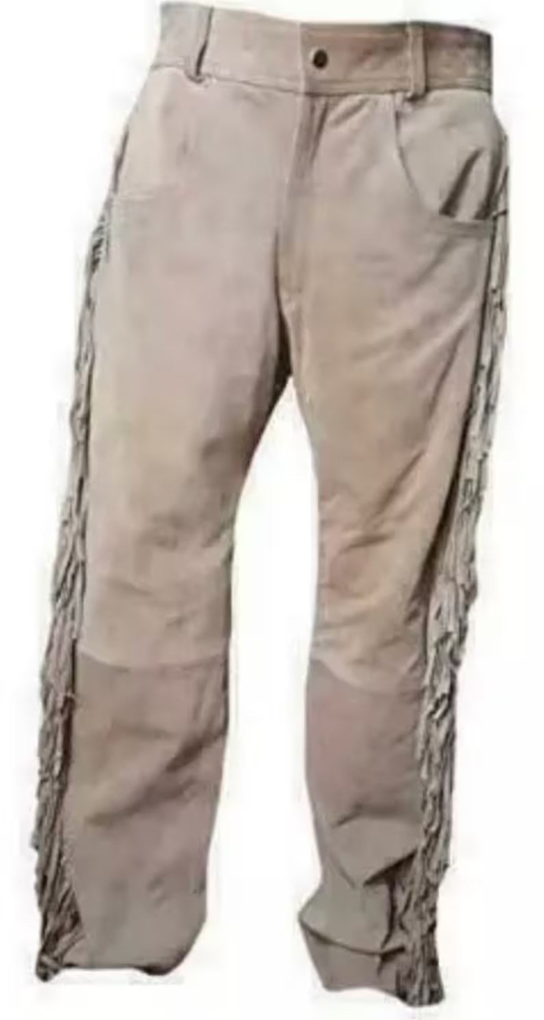 Mens Leather Buckskin Suede Pant Jeans Trousers Beige Rugged Skin