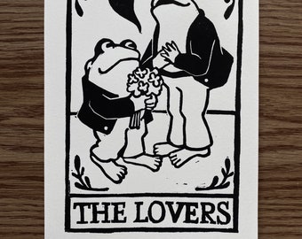 Frog and Toad Lovers linocut print
