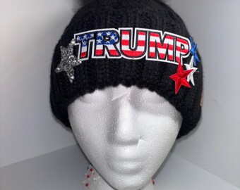 Beanie Patch Trump Hat with Pom Pom