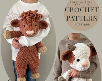 Benny And Bonnie The Cows Pattern, crochet cow and highland cow pattern only (not beginner friendly)