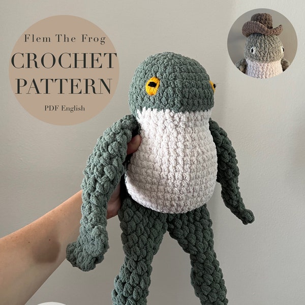 Flem The Frog Pattern, crochet frog & accessories pattern only