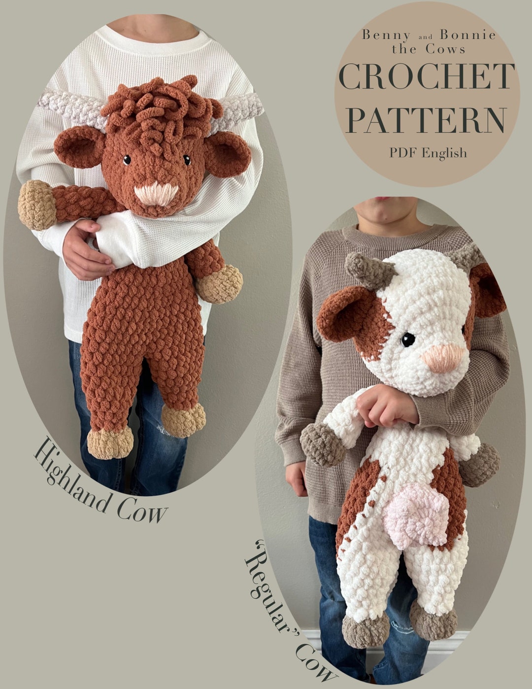 Benny and Bonnie the Cows Pattern Crochet Cow and Highland Cow Pattern Only