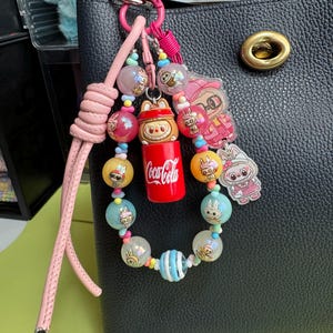 Trendy Labubu Bagcharms | pink and blue labubu charms | keychains | printed labubu beads |