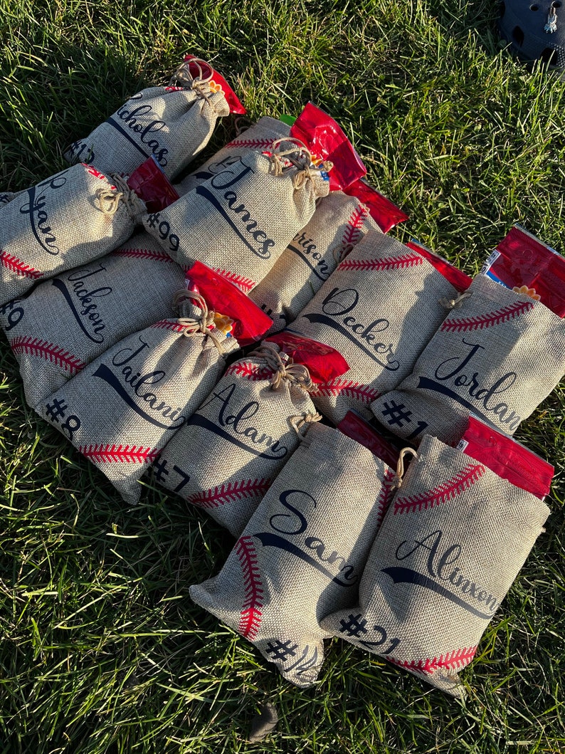 Personalized Baseball Party Favors Custom Burlap Bags Etsy