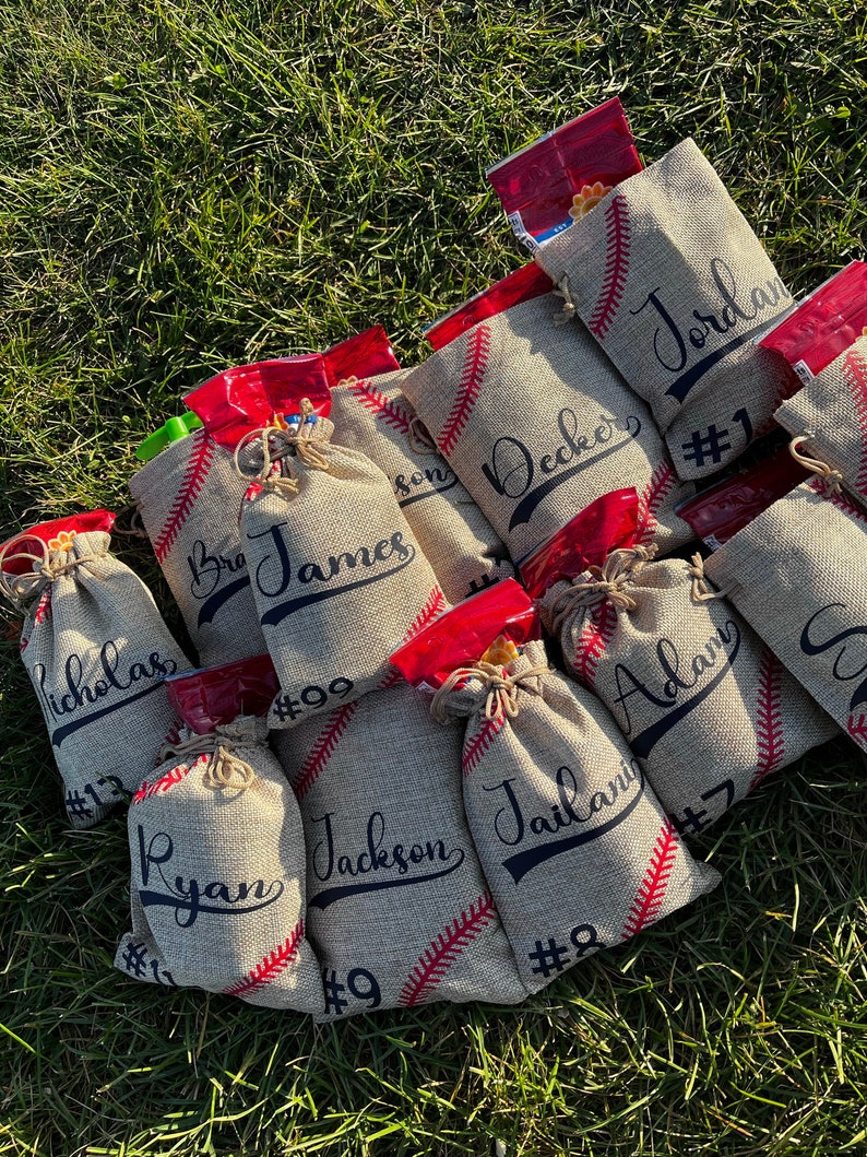 Personalized Baseball Party Favors Custom Burlap Bags Etsy