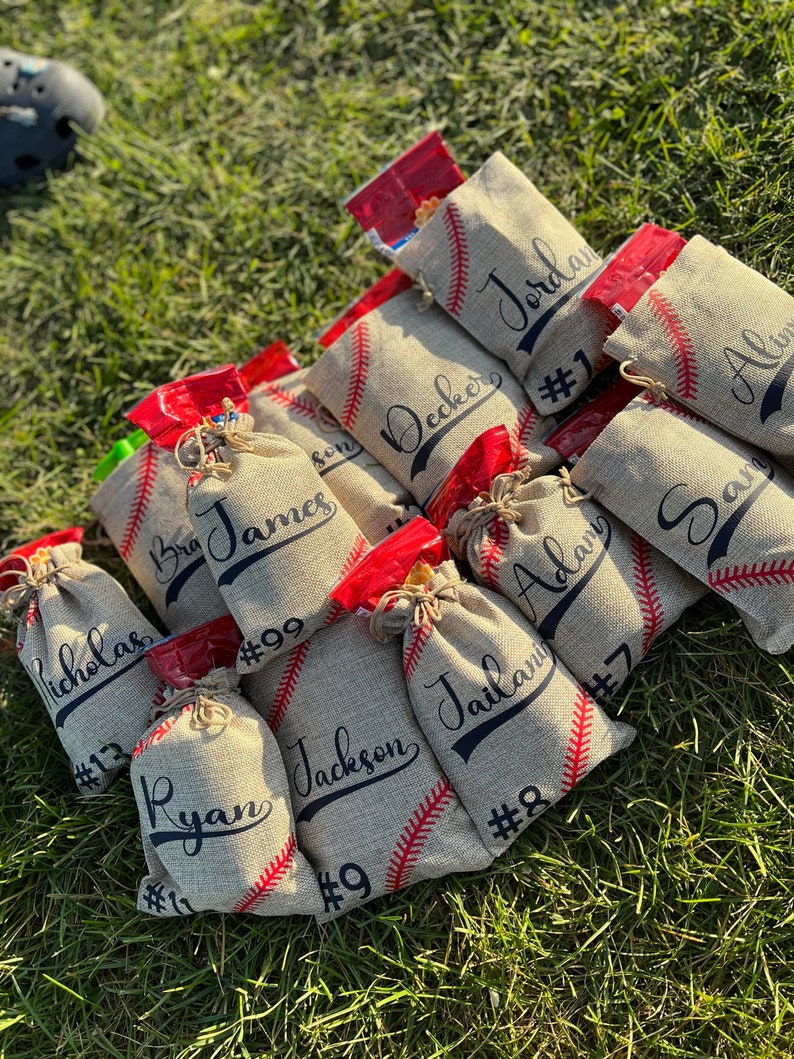 Personalized Baseball Party Favors Custom Burlap Bags Etsy