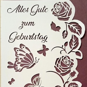 Butterfly and Roses Alles Gute zum Geburtstag Card  SVG, eps, png, dxf, Cricut, Silhouette, Scan n Cut, Laser cut etc.