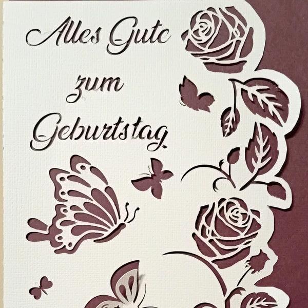 Butterfly and Roses Alles Gute zum Geburtstag Card  SVG, eps, png, dxf, Cricut, Silhouette, Scan n Cut, Laser cut etc.