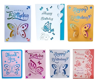 Pop Up Butterfly cards in seven designs for Birthday, Thank You, Special Friend SVG files - Cricut - Silhouette, Scan n Cut