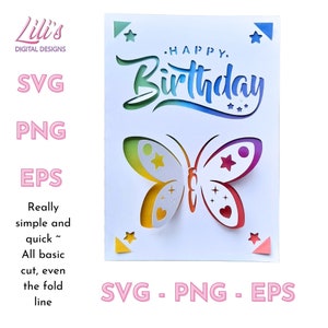 Papillon anniversaire Pop up insert carte - SVG - PNG - EPS - coupe simple