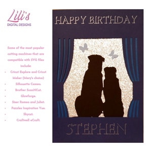 Dogs looking through window - Cricut Birthday Card SVG files Layered Birthday card